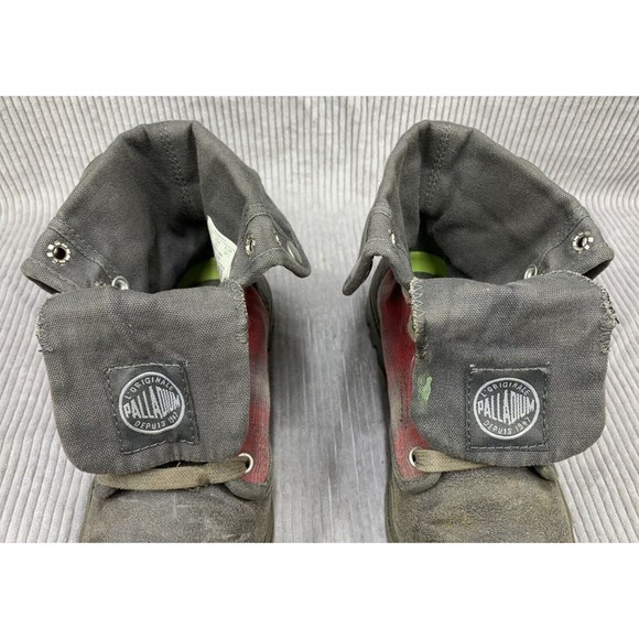 Palladium Boots Womens 6.5 Red Plaid Distressed Canvas Fold Over Gray Baggy Look - Picture 8 of 13